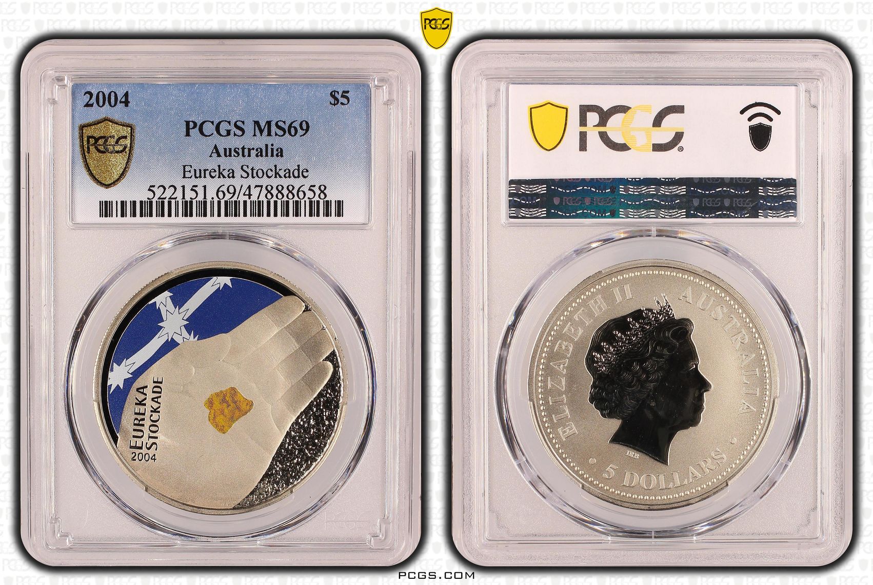 Elizabeth II, Eureka Stockade, Five Dollar, 2004, PCGS MS69