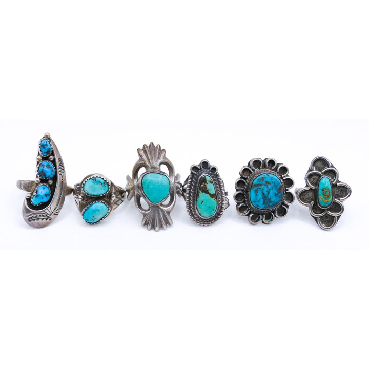 6pc Old Navajo Sterling & Turquoise Rings