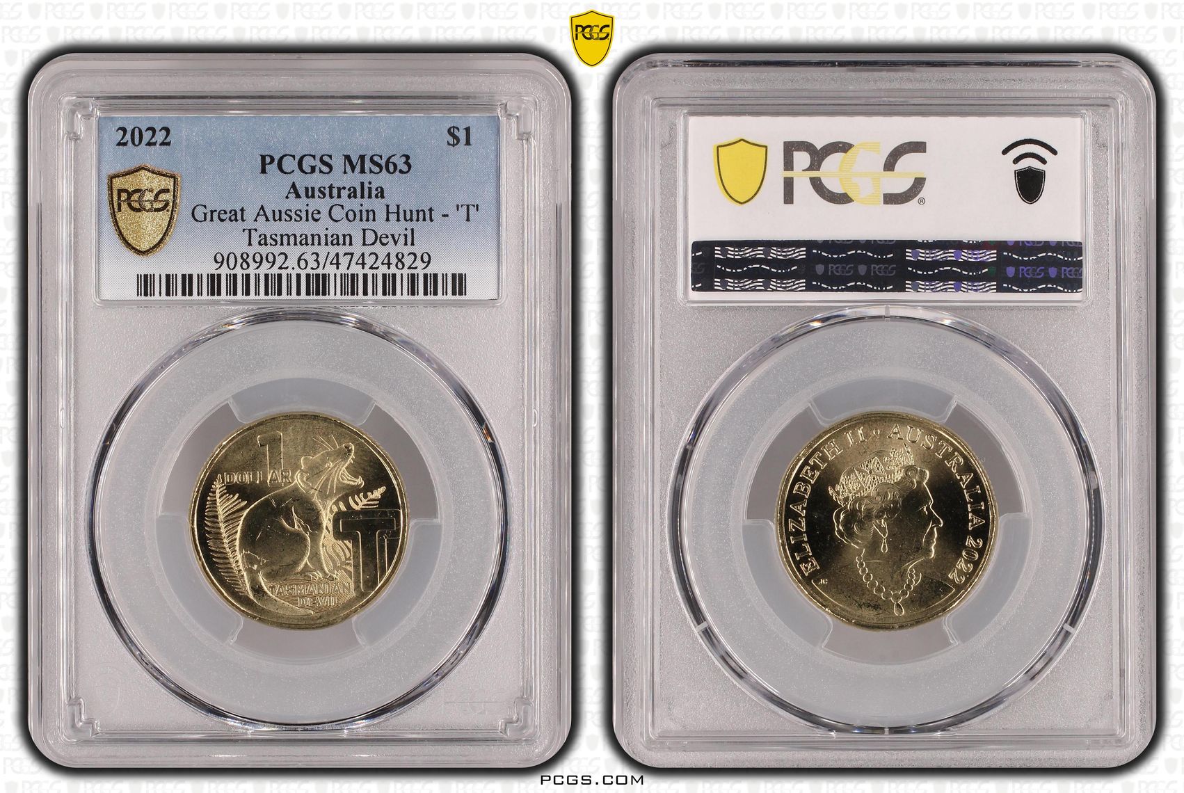 Great Aussie Coin Hunt - 'T', One Dollar, 2022, PCGS MS 63