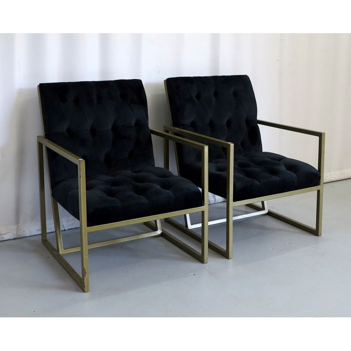 PAIR OF UPHOLSTERED PAINTED METAL ARMCHAIRS