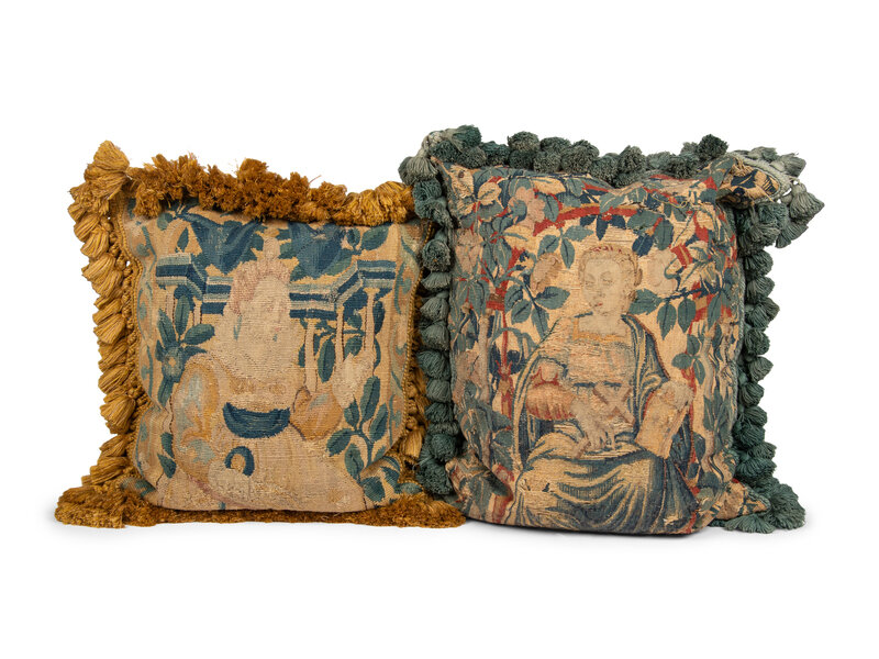 Two Figural Tapestry Throw Pillows