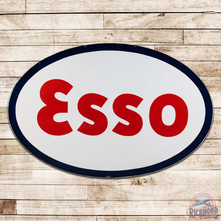 Impressive 1953 Esso Gasoline 7.5' Double Sided Porcelain ID Sign