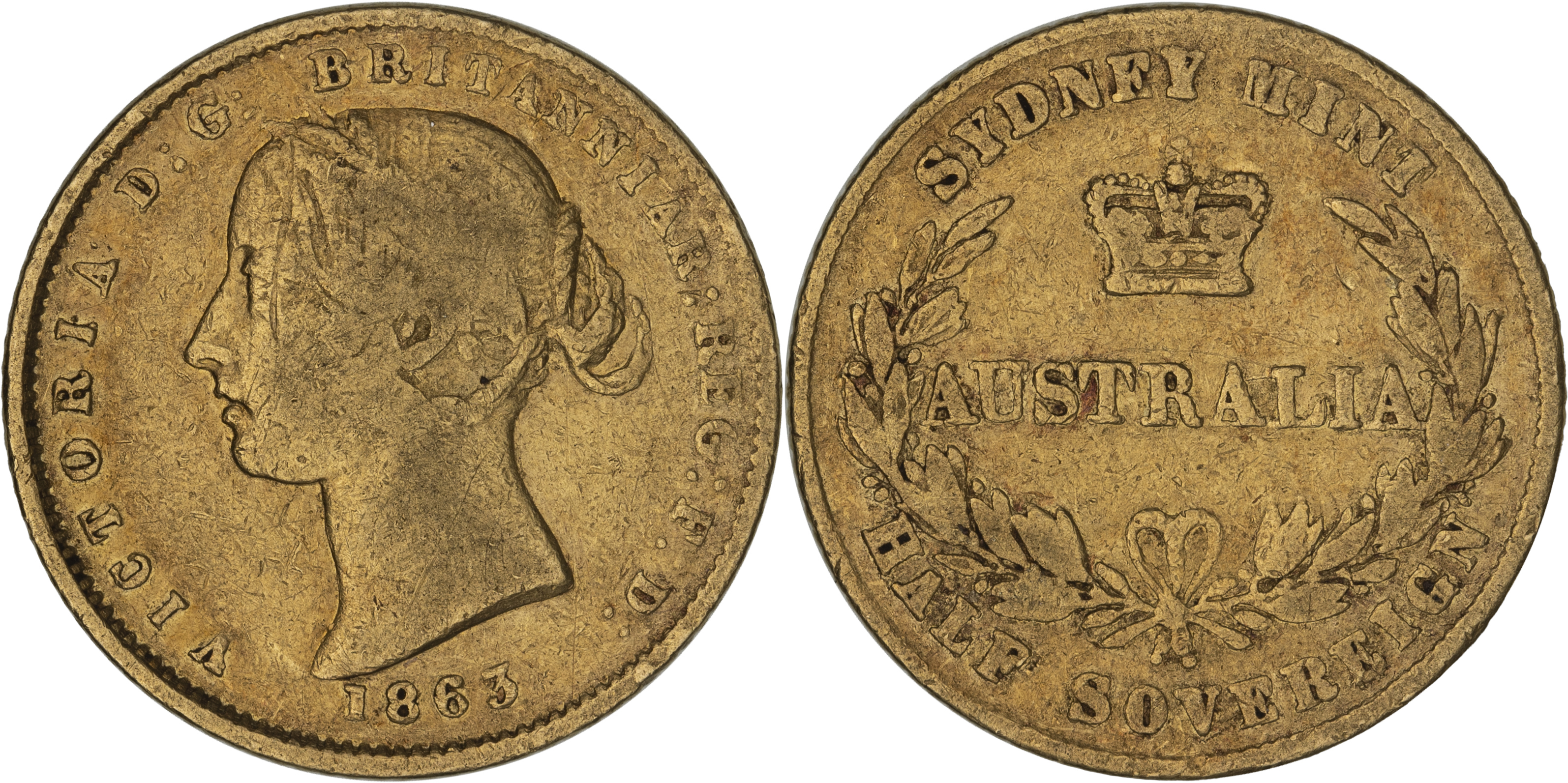 Victoria, Sydney Mint Reverse - Type II, Half Sovereign, 1863, VG