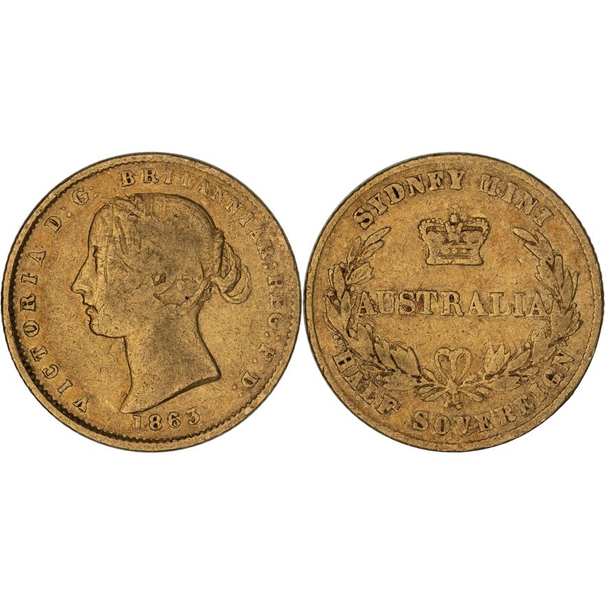 Victoria, Sydney Mint Reverse - Type II, Half Sovereign, 1863,  VG