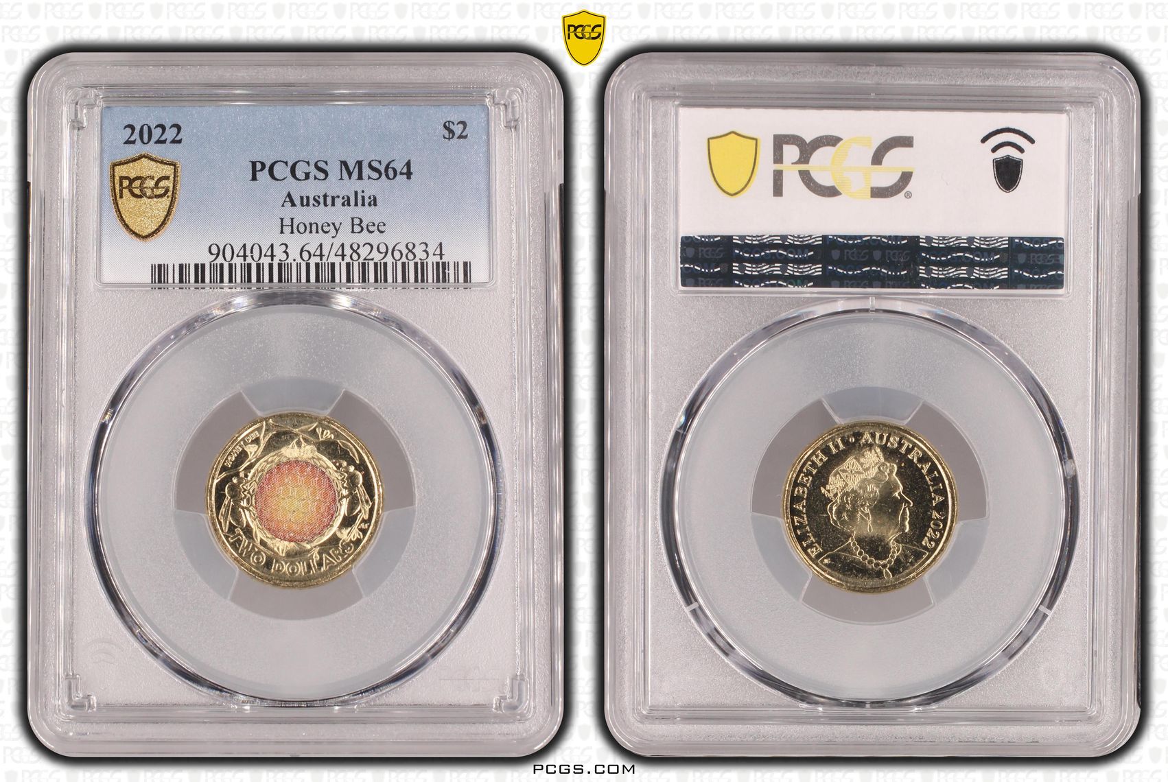 Honey Bee Colourised, Two Dollar, 2022, PCGS MS64