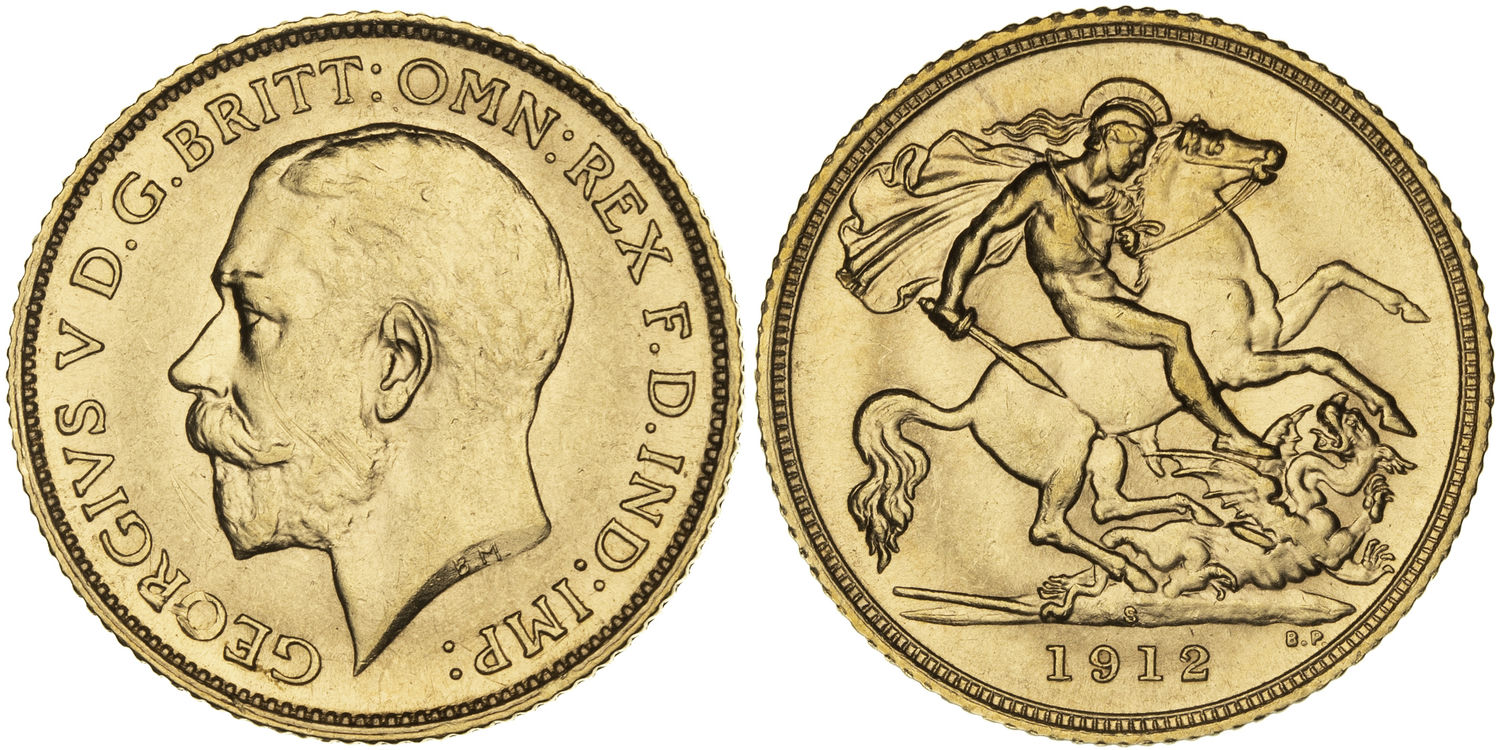 George V, St George Reverse , Half Sovereign, 1912-S, EF