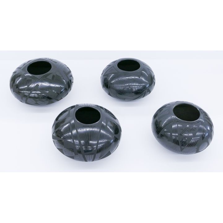 4pc Michael Wisner Decorated Blackware Jars