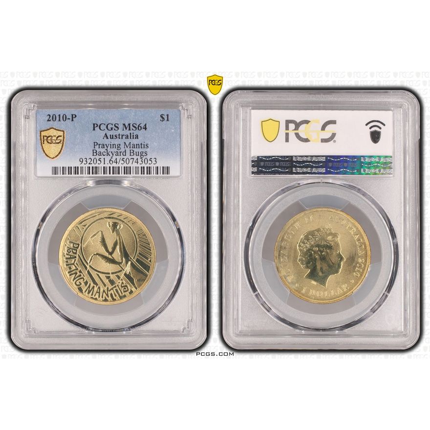 Praying Mantis Backyard Bugs, One Dollar, 2010-P, PCGS MS64
