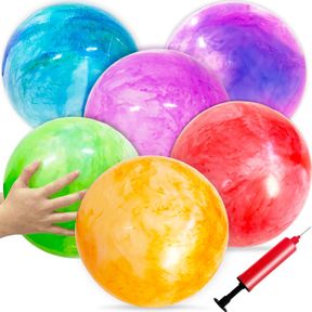 QIUTTNQN 6 PCS FUN BOUNCY BALLS,12 INCH MARBLEIZED BOUNCY BALLS,RUBBER INFLATABLE KICK BALL WITH PUMP FOR KIDS AND ADULTS,PARK,BEA