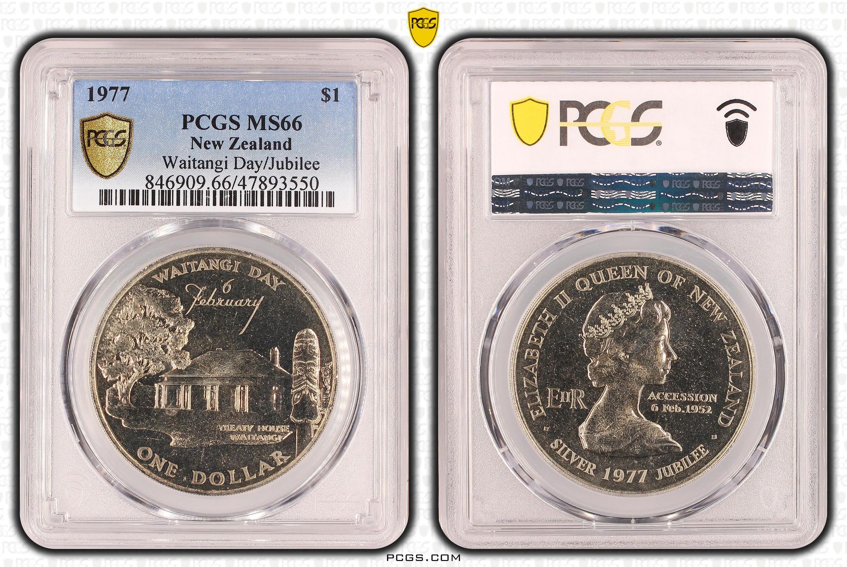 New Zealand, Waitangi Day/Jubilee, One Dollar, 1977, PCGS MS66