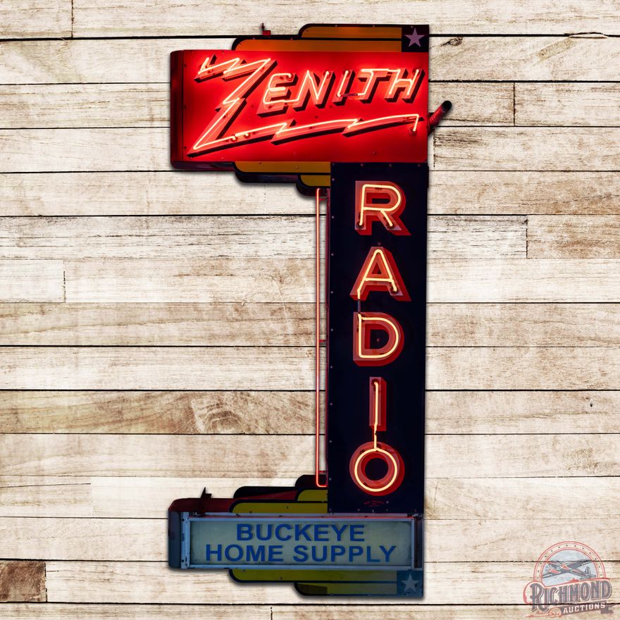 Amazing Zenith Radios 9' Factory Double Sided Porcelain Neon Sign