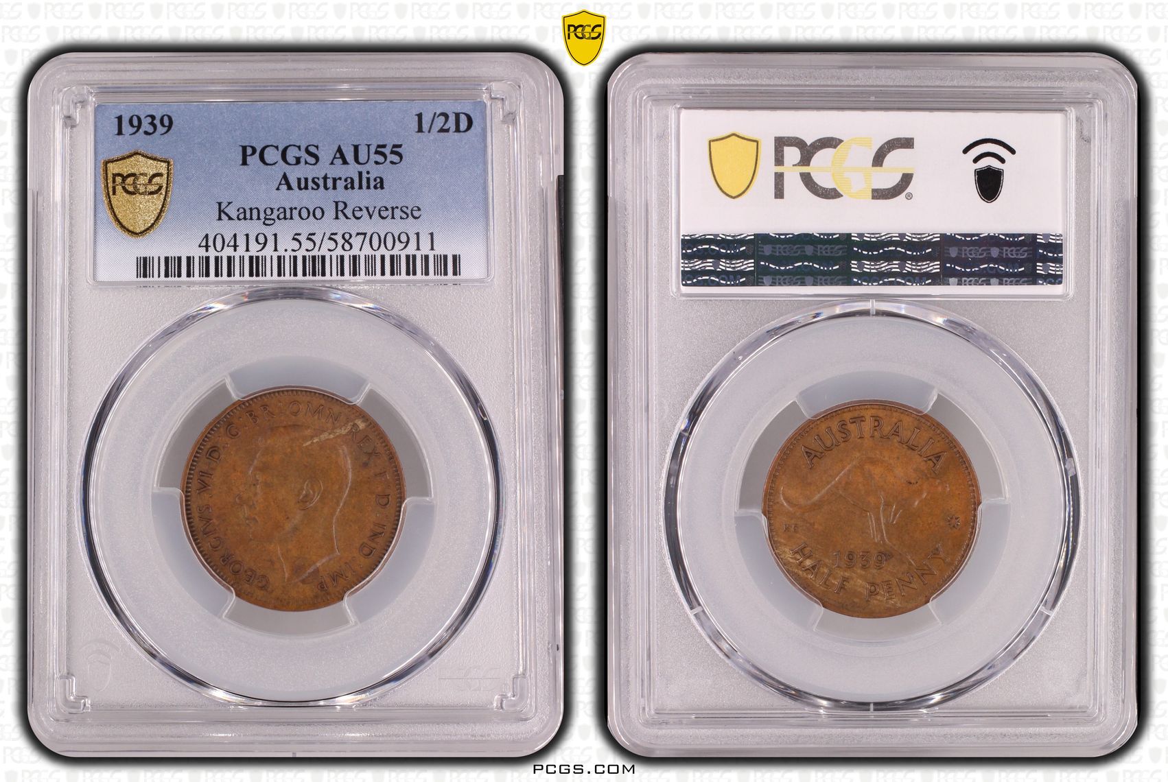 George VI, Kangaroo Reverse, Halfpenny, 1939, PCGS AU55BN
