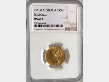 1873 VICTORIA YOUNG HEAD MELBOURNE MINT GEORGE & DRAGON GOLD SOVEREIGN MS62+
