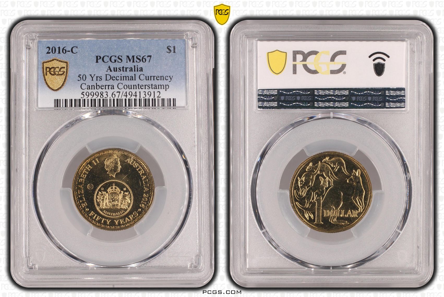 50 Yrs Decimal Currency Canberra Counterstamp, One Dollar, 2016-C, PCGS MS67