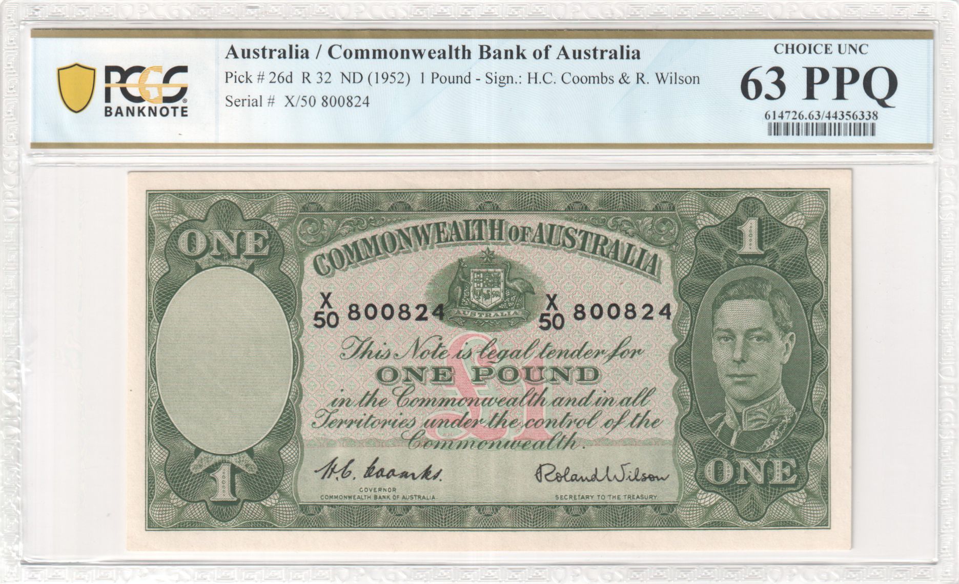 Coombs/Wilson, One Pound, ND (1952), PCGS Choice UNC 63 PPQ