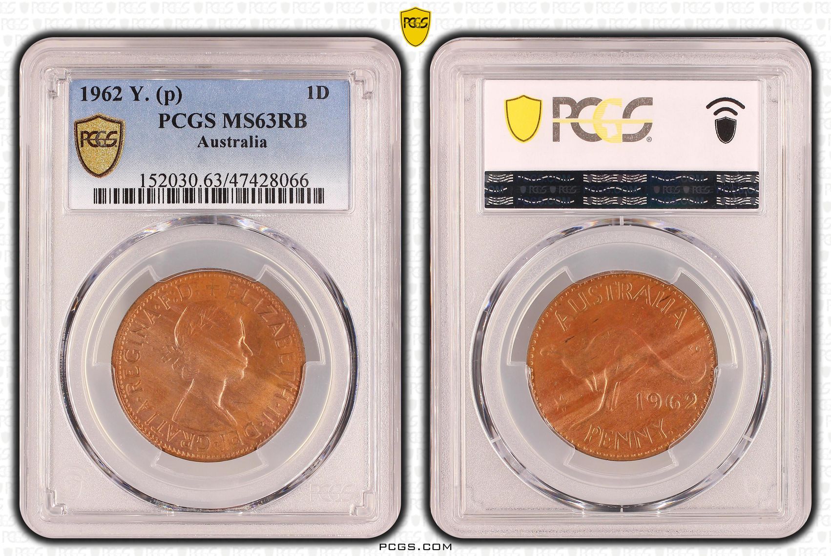 One Penny, 1962-Y., PCGS MS 63RB