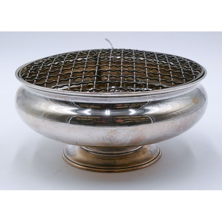 Japanese 950 Silver Ikebana Bowl with Flower Frog 8''