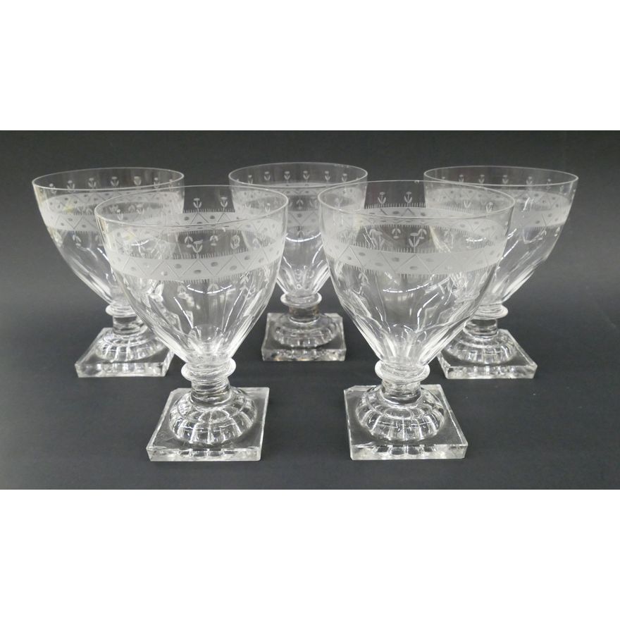 5pc Set English Engraved Tulip Motif Rummers