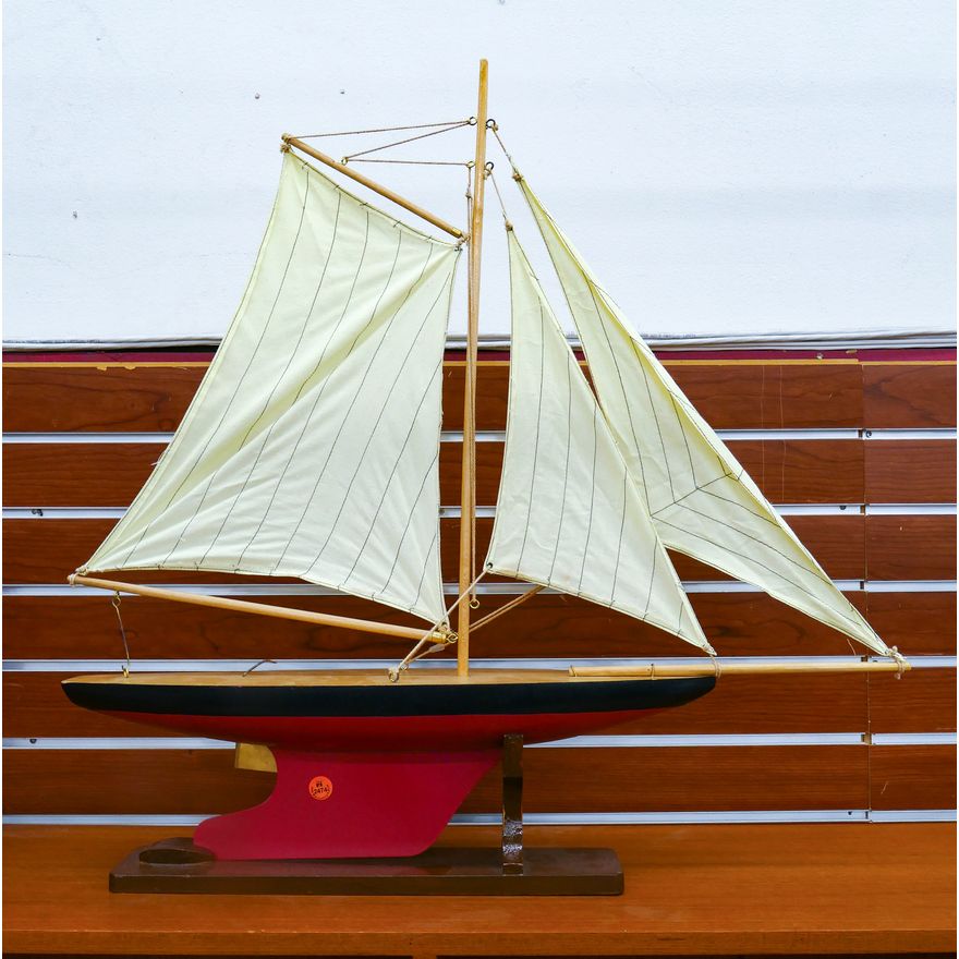 Red Sailboat Painted Wood & Metal Model 27''