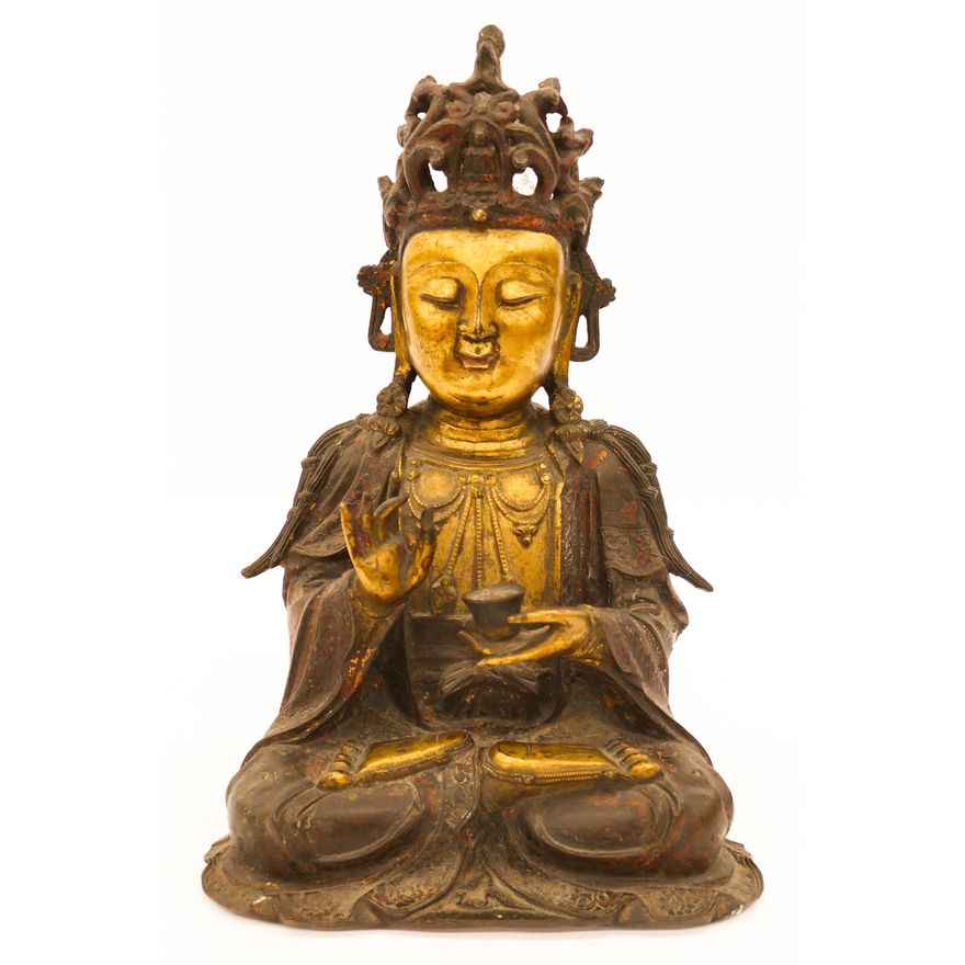 Chinese Ming Parcel Gilt Bronze Guanyin