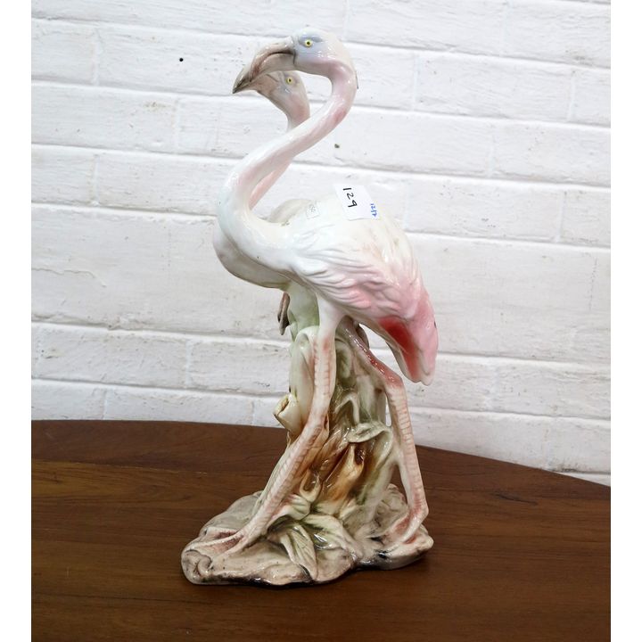 PAIR OF GLAZED CERAMIC FLAMINGOS