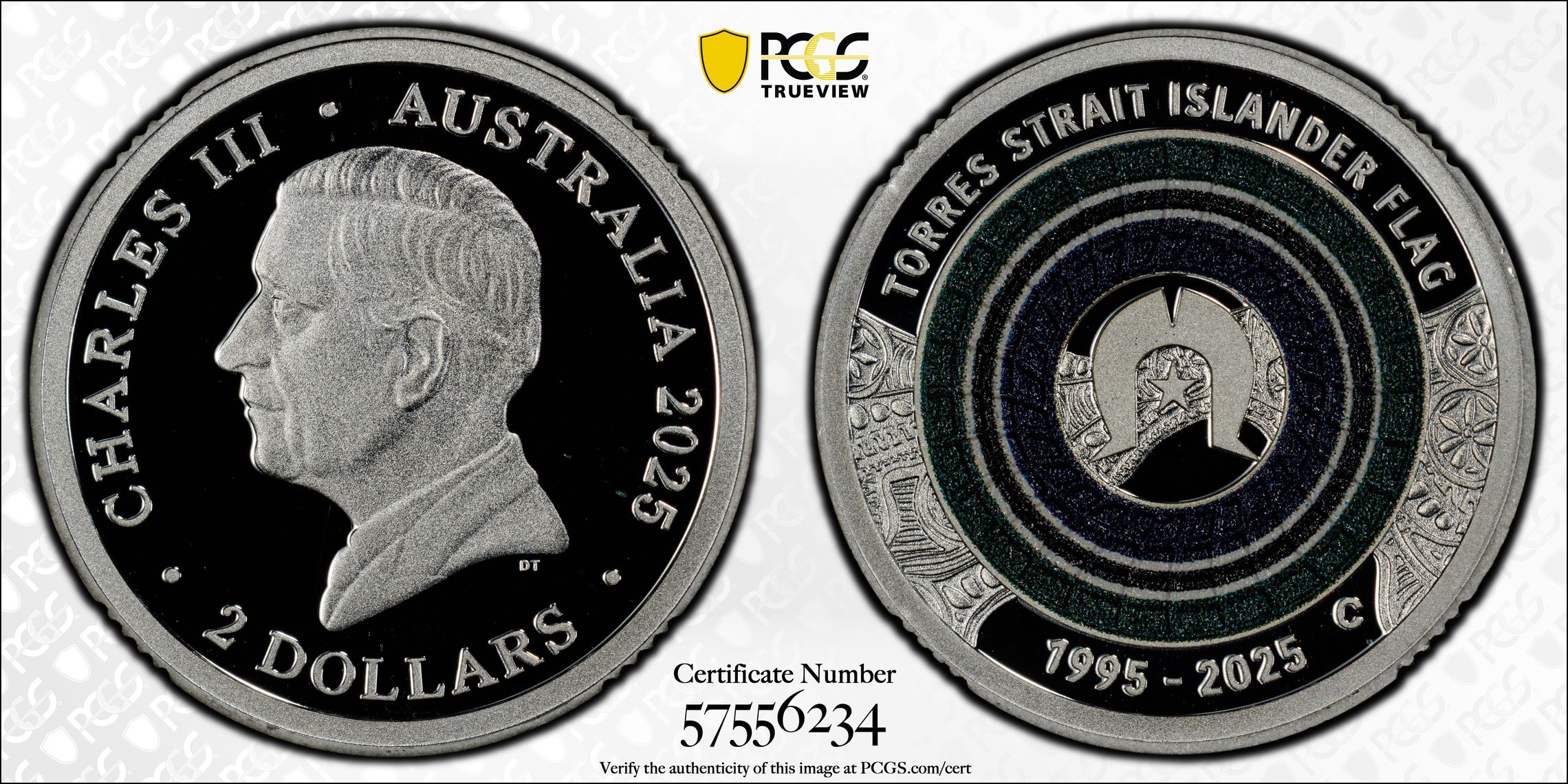 Torres Strait Islander Flag Colourised Silver, Two Dollar, 2025-C, PCGS PR69DCAM