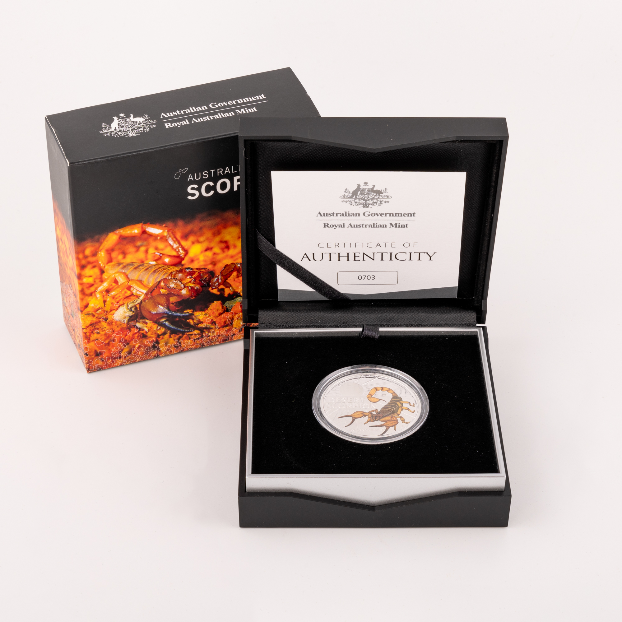 Elizabeth II, Desert Scorpion Silver Proof Coin, Five Dollar, 2023, UNC