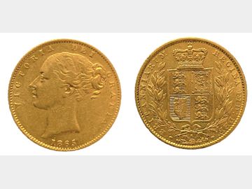 1865 VICTORIA SHIELD SOVEREIGN DIE NUMBER