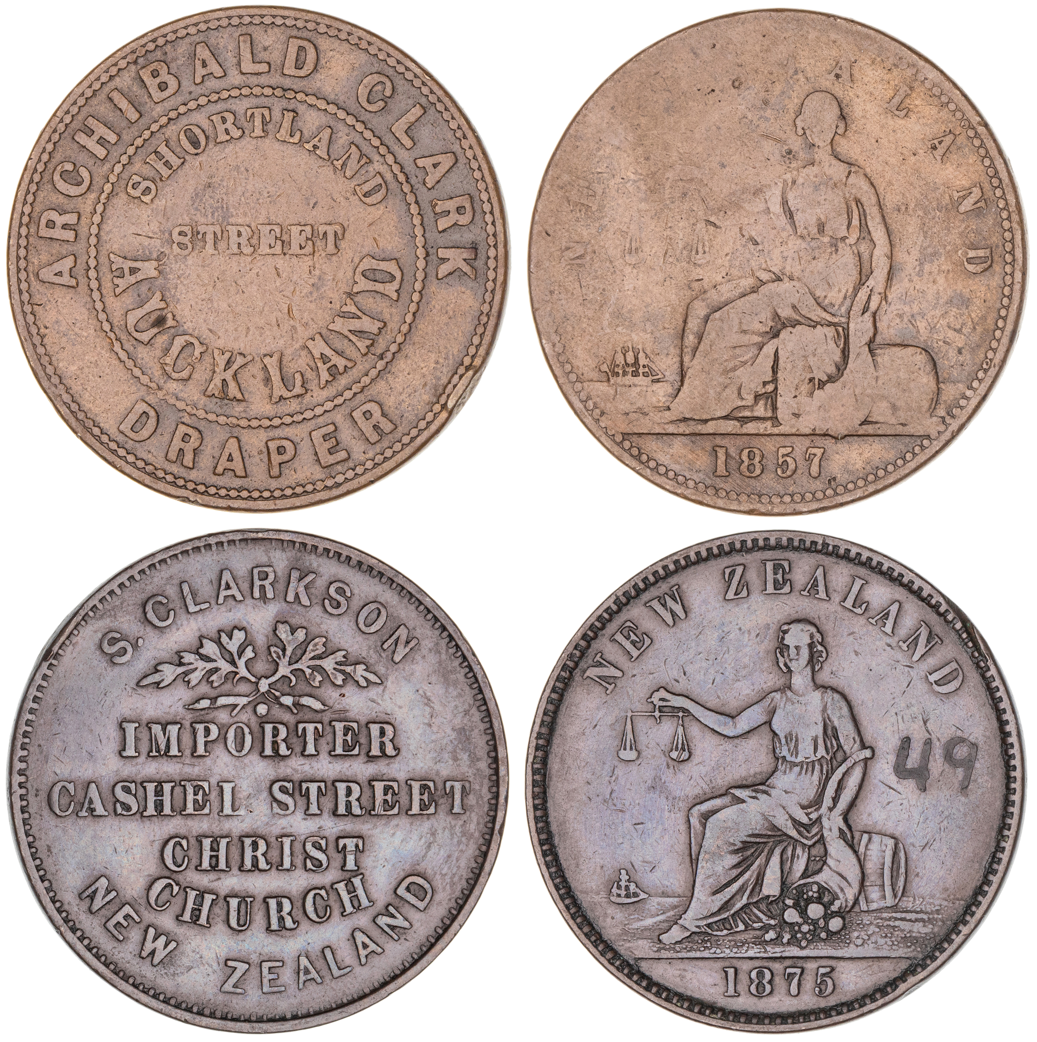 New Zealand, Archibald Clark, Auckland, Penny, 1857, VG