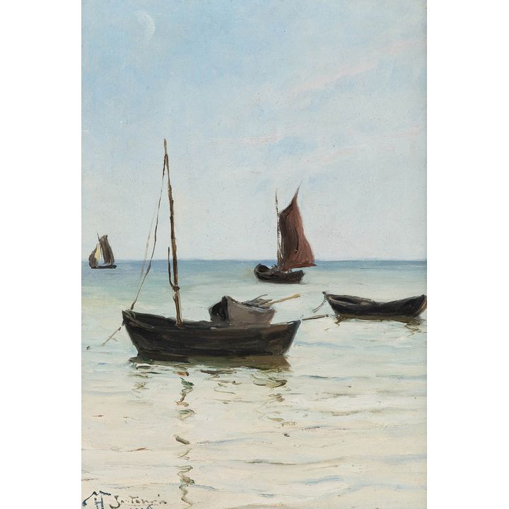 Marceli Harasimowicz | Łodzie na brzegu w Jastarni, 1926 r.