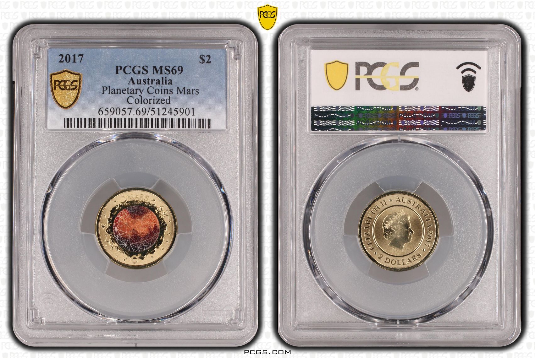 2017 Aus $2 Planetary Coins Mars Colorized PCGS MS69