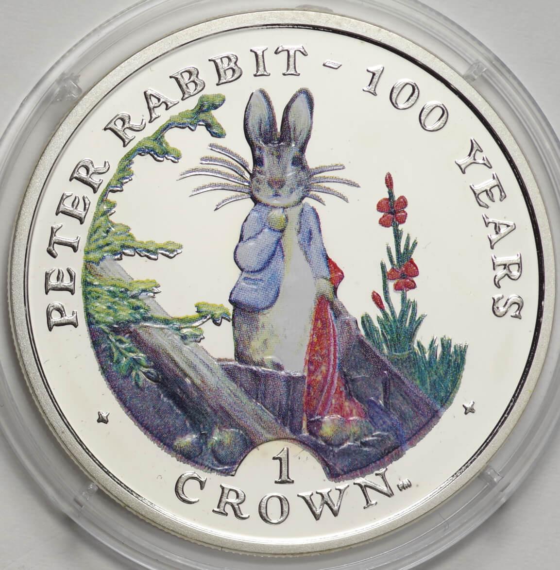 2002年発行1CROWN銀貨　ピーターラビット