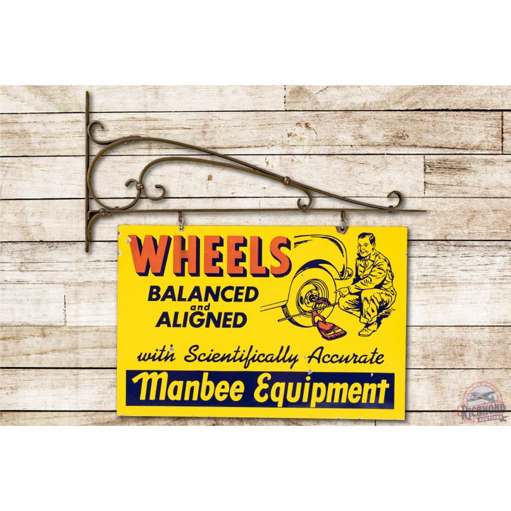 Manbee Equipment Wheels Balance & Aligned Porcelain Sign & Hanger TAC 8.5 & 8