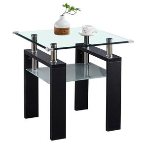 Glass Side Coffee Table 2 Tier End Table Nightstand Bedside Table Black 60 cm |