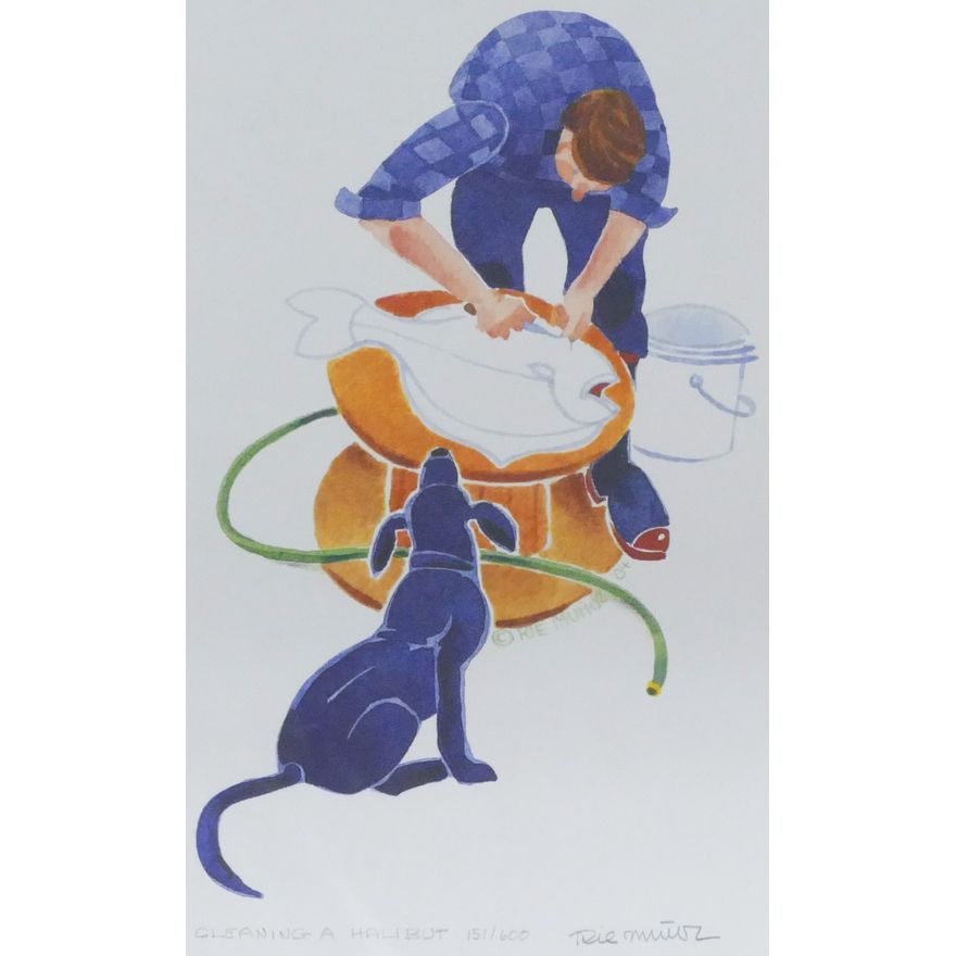 Rie Munoz "Cleaning a Halibut" 2004 Signed Print 12.25" x 8.5" Sheet.