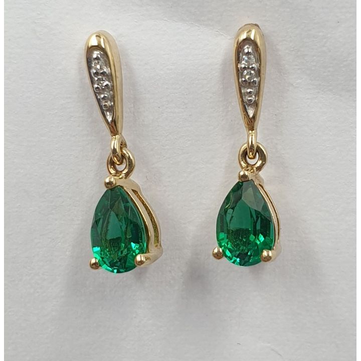 9ct Y/G Emerald & Diamond Earrings