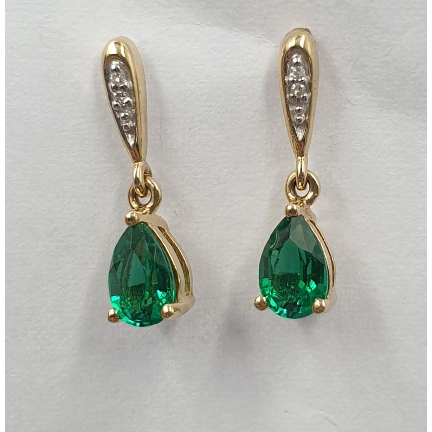 9ct Y/G Emerald & Diamond Earrings
