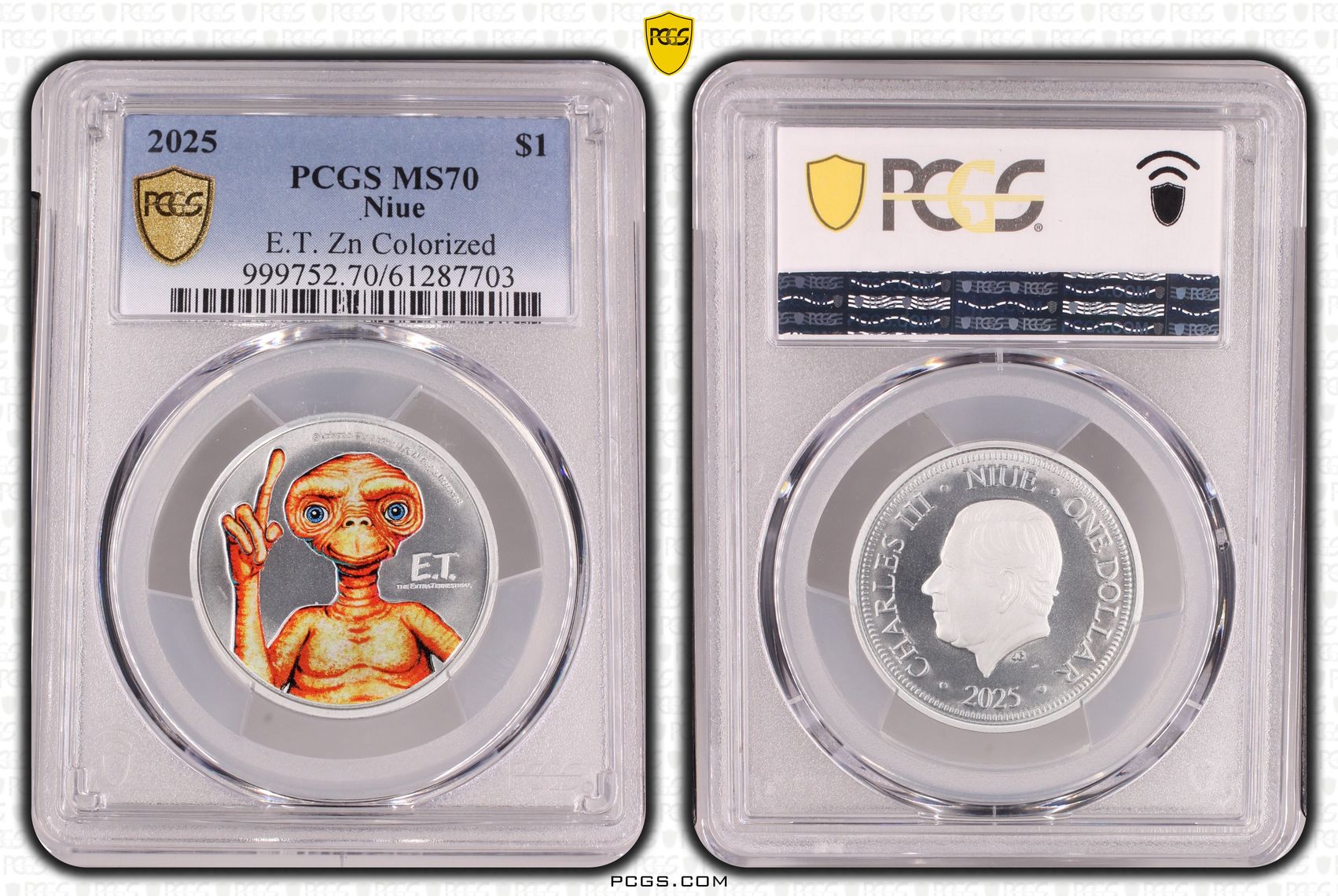 Niue, E.T. Zn Colourised, POP 10/0, One Dollar, 2025, PCGS MS70