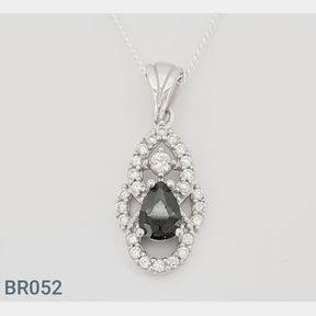 STERLING SILVER BLACK AND WHITE TEARDROP PENDANT AND CHAIN - 51543/202