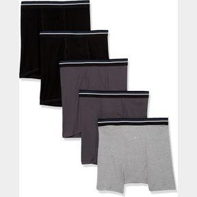AMAZON ESSENTIALS MEN'S 5-PACK TAG-FREE BOXER BRIEFS, BLACK/CHARCOAL/HEATHER GREY, LARGE