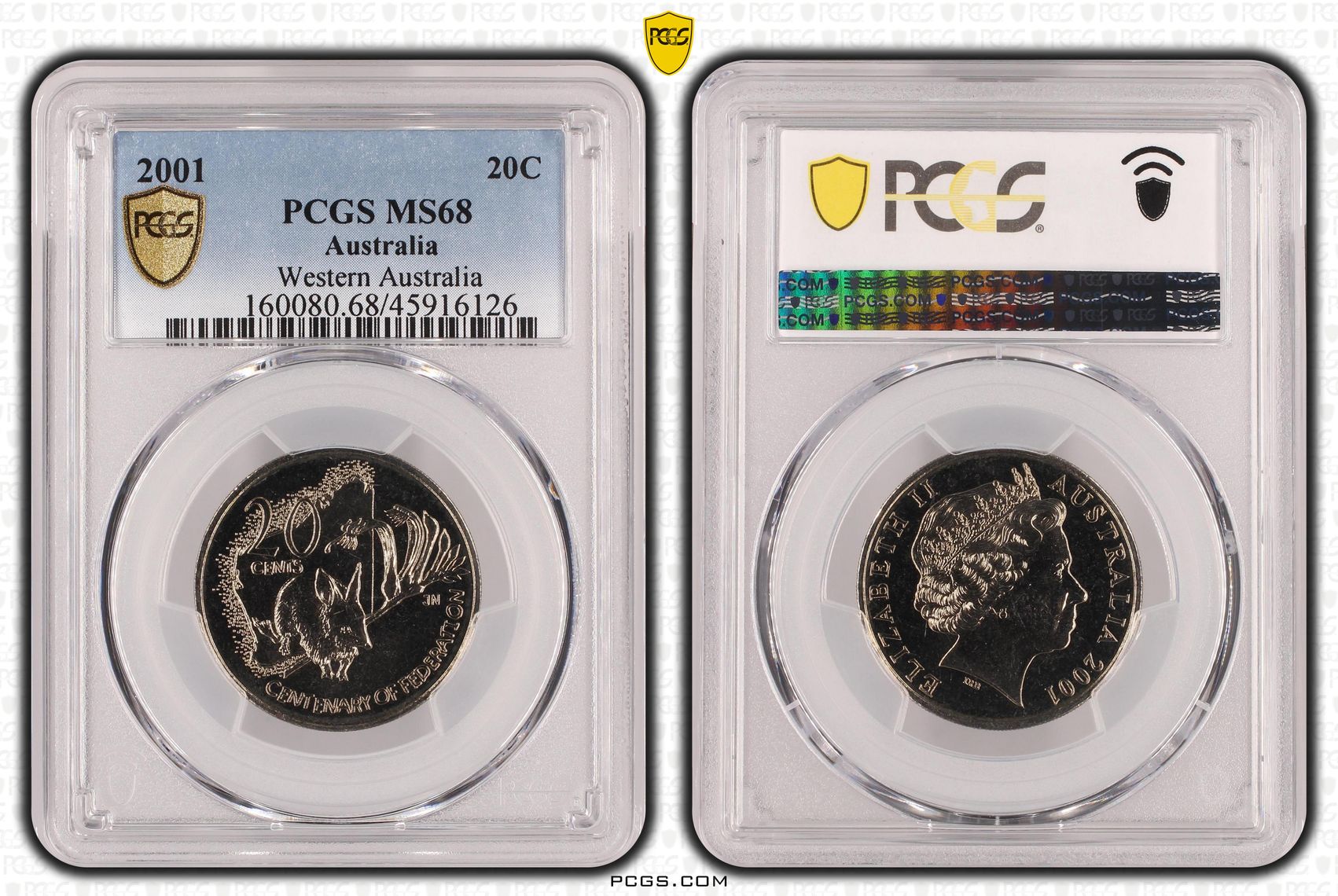 Elizabeth II, Western Australia, POP 16/0, Twenty Cent, 2001, PCGS MS 68