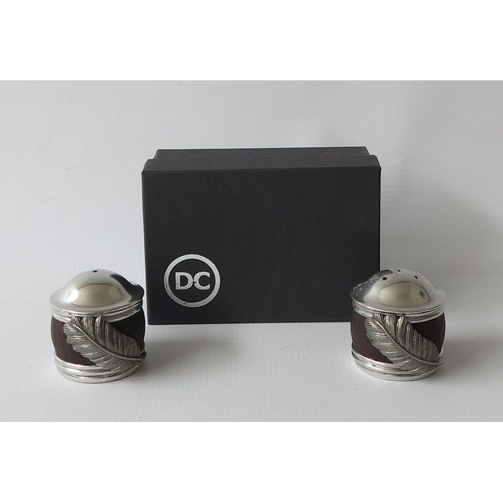 PAIR OF BOXED DIANA CARMICHAEL SALT AND PEPPER SHAKERS