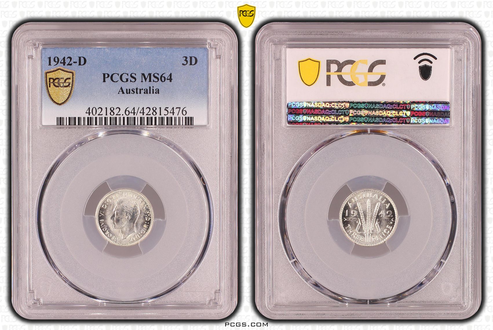 George VI, Threepence, 1942-D, PCGS MS64