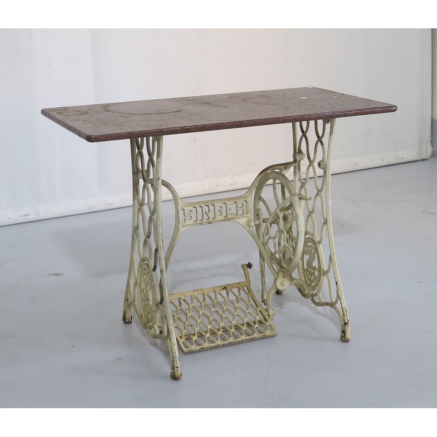 MARBLE TOP SINGER SEWING MACHINE TABLE