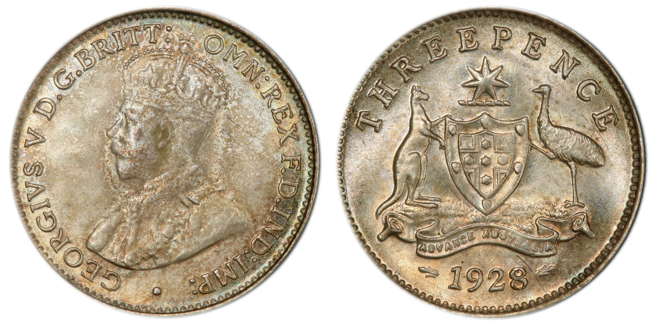 George V, Threepence, 1928, PCGS MS65