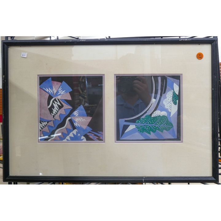 Art Deco Pattern Gouache Plasteel Framed 15.5''x23.5''