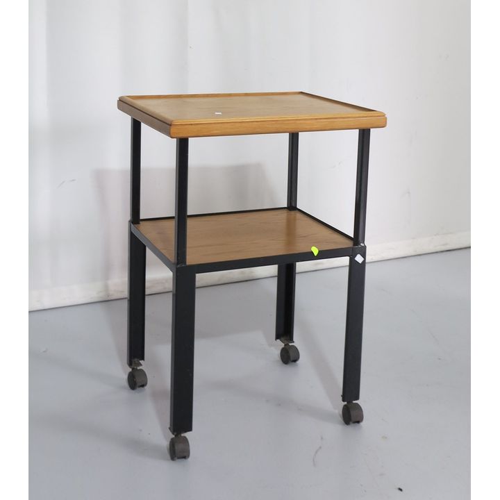 OAK AND METAL TWO-TIER TROLLEY