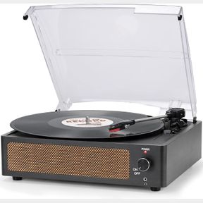MODERN DARK BLACK VINYL RECORD PLAYER WITH SPEAKERS, BELT-DRIVEN TURNTABLE, 3-SPEED (33, 45, 78 RPM), WIRELESS BLUETOOTH, HEADPHON