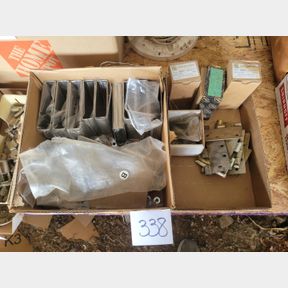 2 Boxes of stainless bathroom hardware and hinges