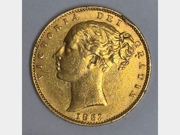 RARITY 2/ 1853 VICTORIA SHIELD GOLD SOVEREIGN W.W INCUSE